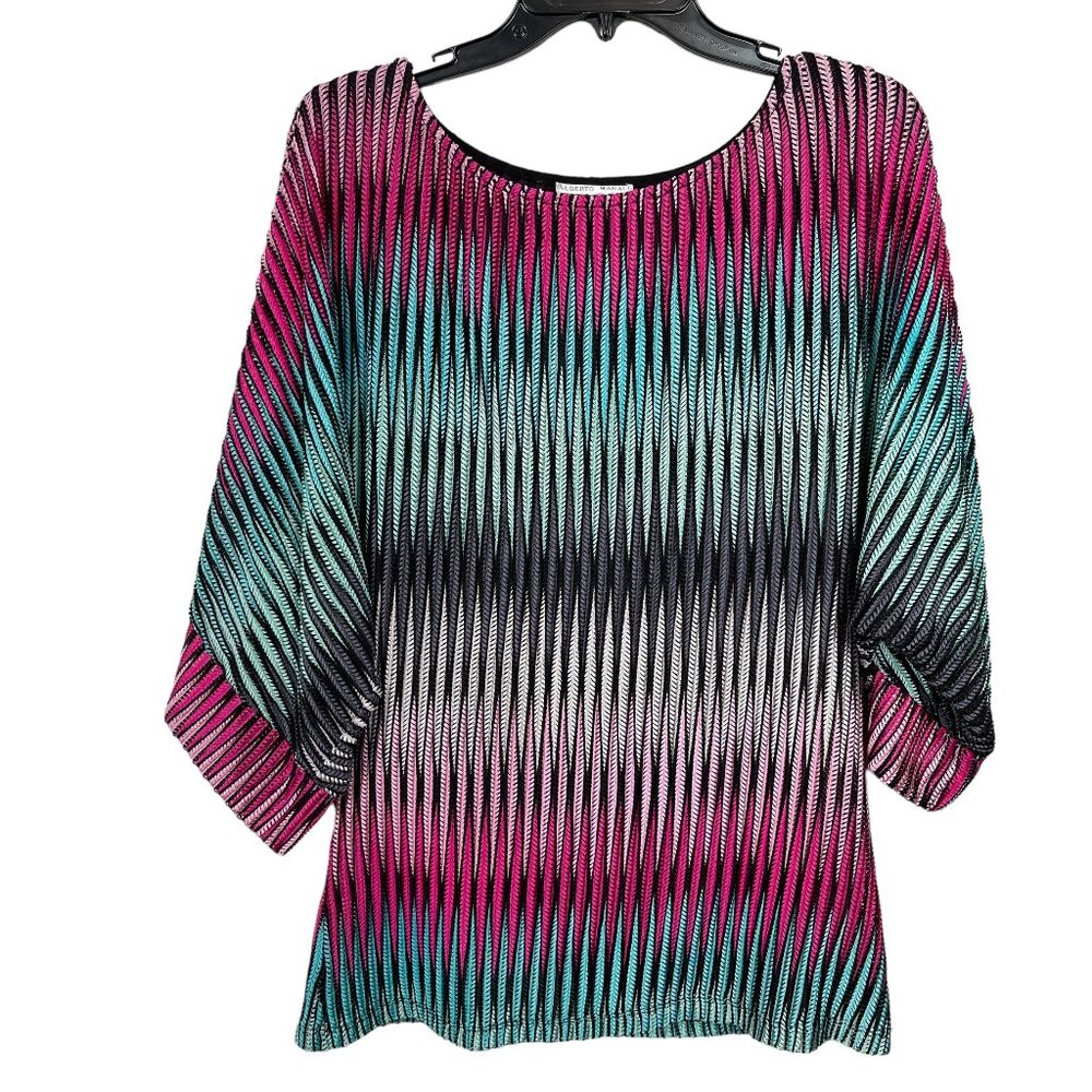 Alberto Makali Fuchsia Teal Black Ombre Pleated Top